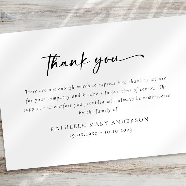 Simple Script Funeral Thank You Card (Creator Uploaded)