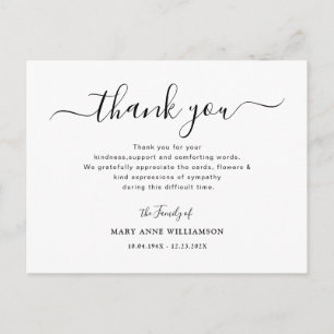 Simple Script Funeral Thank You Note Card
