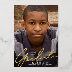 Simple Script Gold Foil Photo Graduation Party