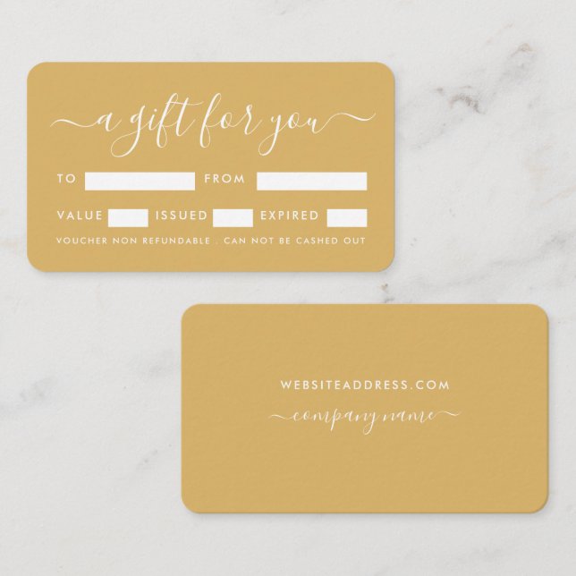 Simple Script - Gold & White Gift Certificates (Front/Back)