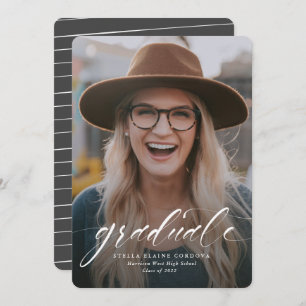 Simple script graduate one-photo grey announcement