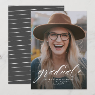 Simple script graduate one-photo grey announcement