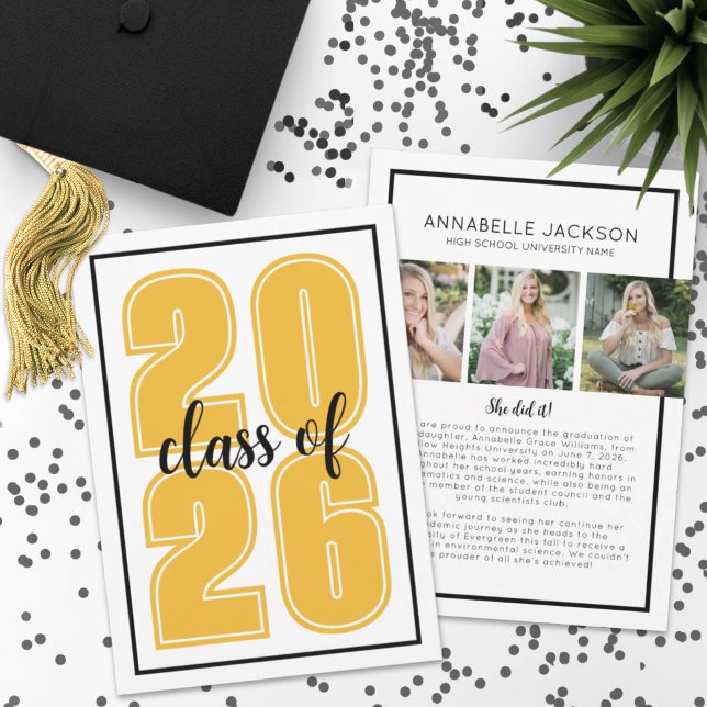 Simple Script Graduate Photo Gold Graduation Announcement (Simple Script Graduate Photo Gold Graduation Announcement )