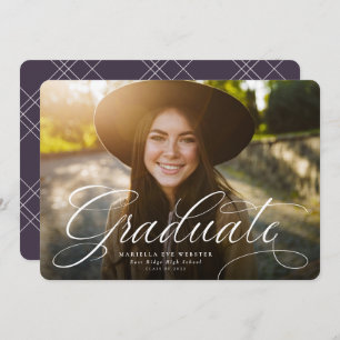 Simple script graduate plum purple graduation announcement