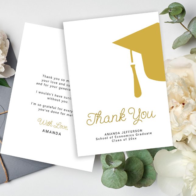 Simple script graduation cap personalised thank you card (Creator Uploaded)