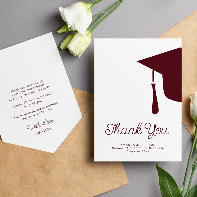 Simple script graduation cap personalised thank you card (Creator Uploaded)