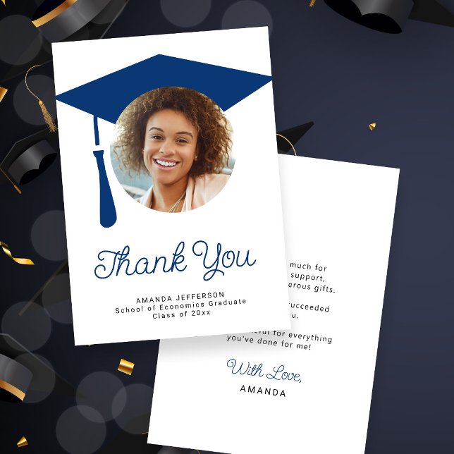 Simple script graduation PHOTO thank you card (Creator Uploaded)