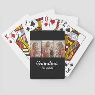 Simple Script Grandma Est. 3 Photo Year Playing Cards
