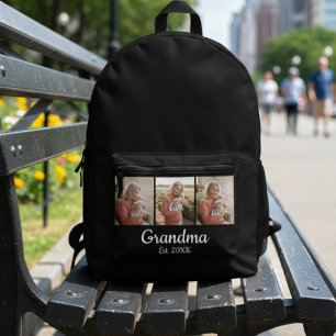 Simple Script Grandma Est. 3 Photo Year Printed Backpack