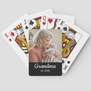 Simple Script Grandma Est.Photo Year Black Playing Cards