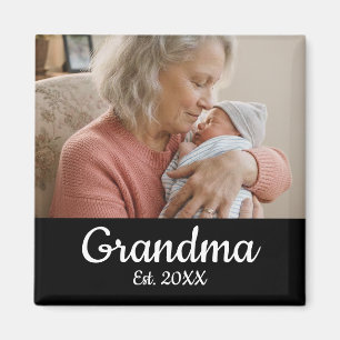 Simple Script Grandma Photo Year Est. Magnet