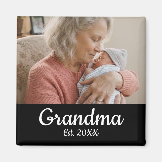 Simple Script Grandma Photo Year Est. Magnet (Front)