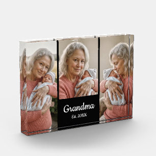  Simple Script Grandma Year Est. 3 Photo Acrylic Block