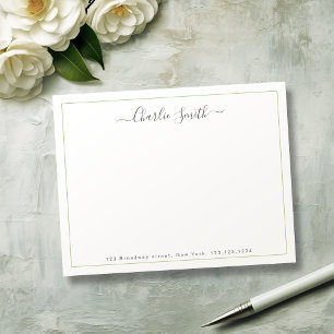 Simple script green border personalised stationery card