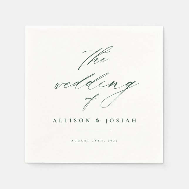 Simple Script Green Wedding Napkin (Front)