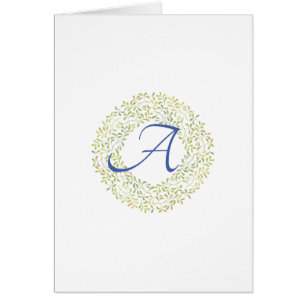 Simple Script Green Wreath Monogram Note Cards
