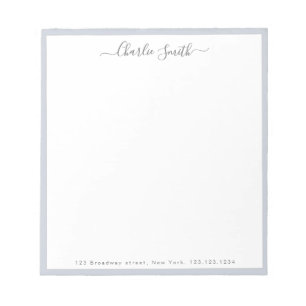 Simple script grey border personalised stationery notepad