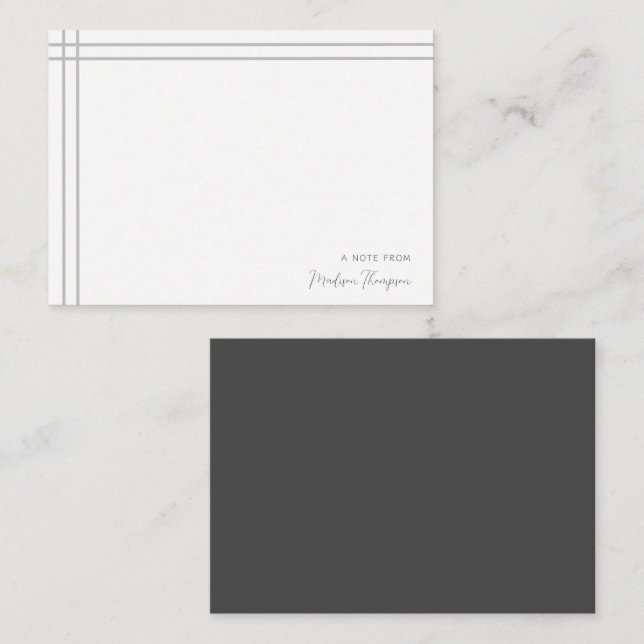 Simple Script Grey White 2 Side Double Border Card (Front/Back)