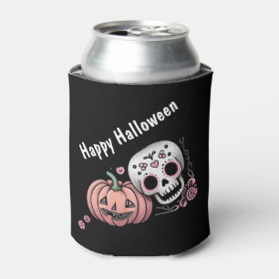 Simple Script Halloween Skull and Jack-O-Lantern Can Cooler