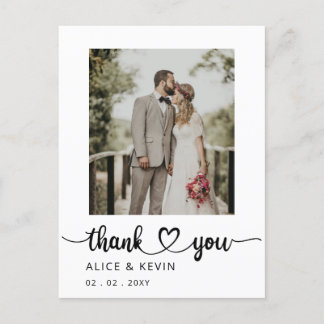 Simple Script Handwritten Photo Wedding Thank You Postcard