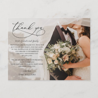 Simple Script Handwritten Photo Wedding Thank You Postcard