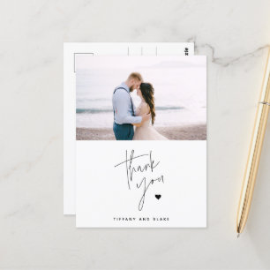 Simple Script Heart Wedding Thank You Photo Postcard