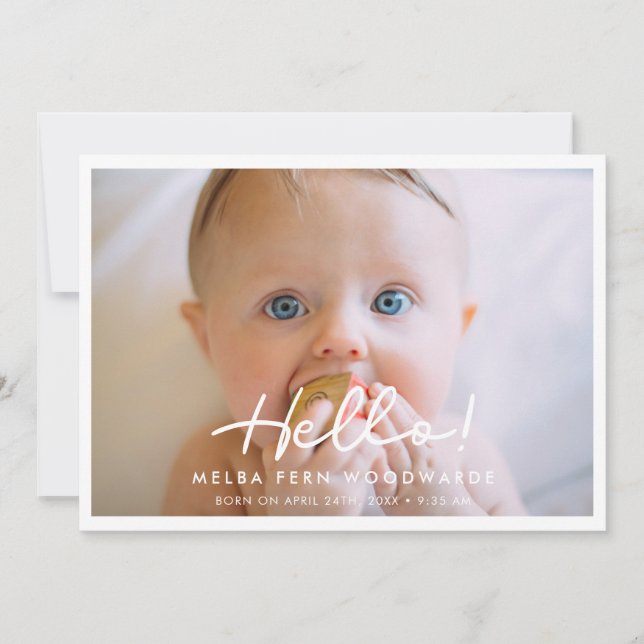Simple script Hello baby photo Announcement (Front)