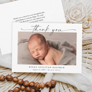 Simple Script Horizontal Photo Baby Thank You Card