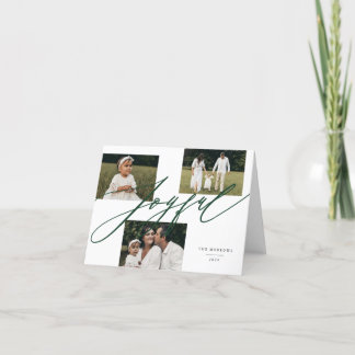 Simple Script Joyful Greeting Green Photo Folded Holiday Card