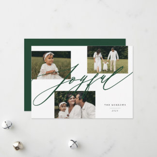 Simple Script Joyful Greeting Green Photo Holiday Card