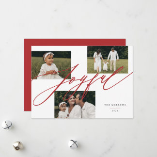Simple Script Joyful Greeting Red Photo Holiday Card