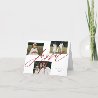 Simple Script Joyful Greeting Red Photo Holiday Card