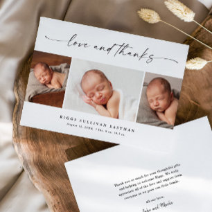 Simple Script Love and Thanks Photo Collage Baby Thank You Card