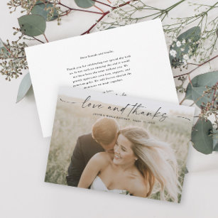 Simple Script Love and Thanks Photo Wedding Thank You Card