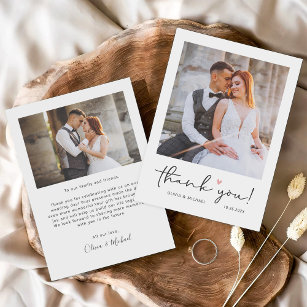 Simple Script Love Heart Minimalist Wedding Photo  Thank You Card
