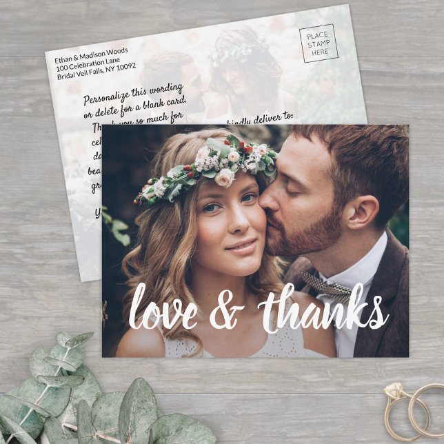 Simple Script Love & Thanks 2 Photo Wedding Postcard (Creator Uploaded)