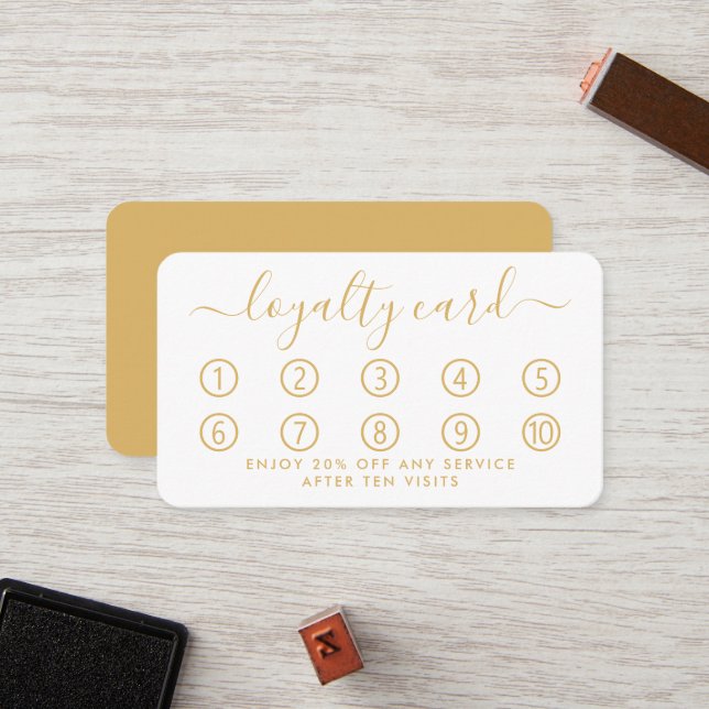 Simple Script Loyalty Card - Gold & White (Front/Back In Situ)