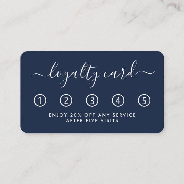 Simple Script Loyalty Card - Navy Blue & White (Front)