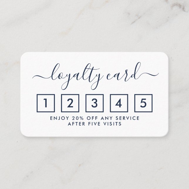 Simple Script Loyalty Card - Navy Blue & White (Front)