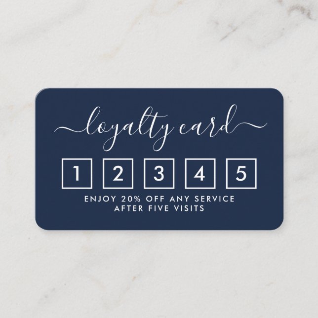 Simple Script Loyalty Card - Navy Blue & White (Front)
