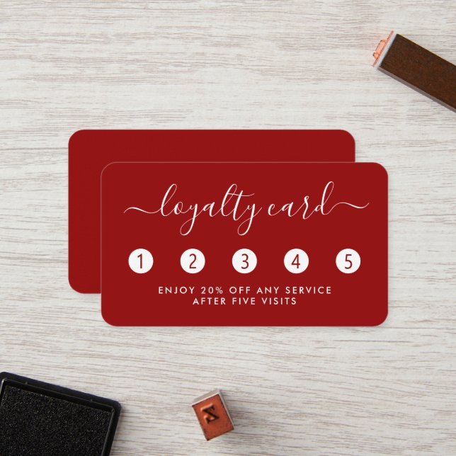 Simple Script Loyalty Card - Red & White (Front/Back In Situ)