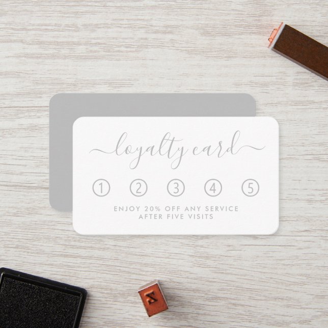 Simple Script Loyalty Card - Silver & White (Front/Back In Situ)