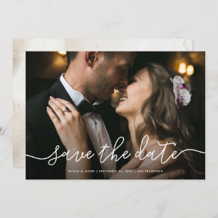 Simple Script Marble Back   Photo Save the Date Invitation