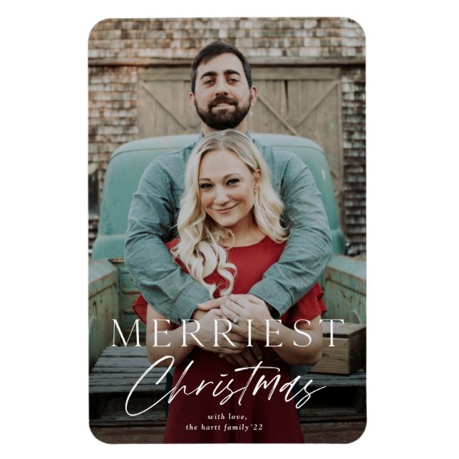 Simple Script Merriest Christmas Holiday Card Magnet (Vertical)