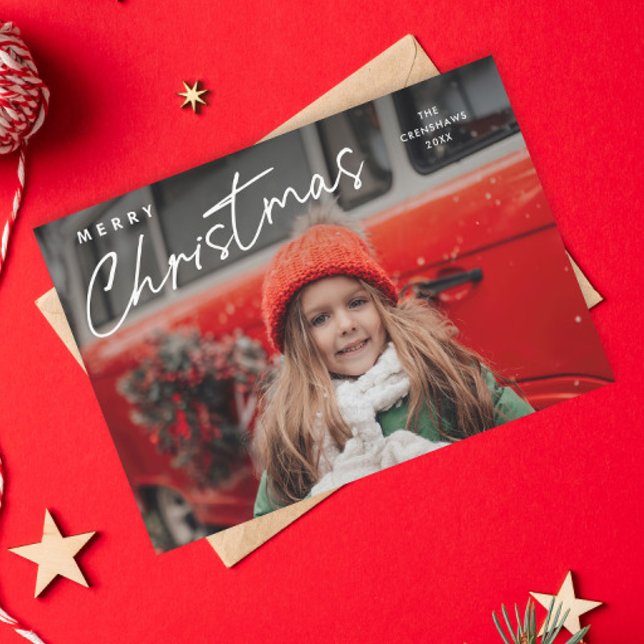 Simple Script Merry Christmas 3 Photo  Holiday Card (Simple Script 3 Photo Christmas Holiday Card.)