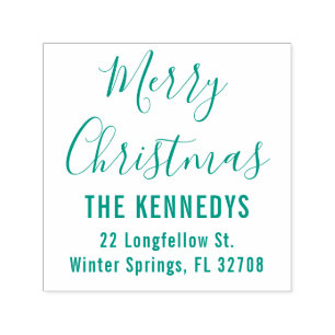 Simple Script Merry Christmas Family Address Self-inking Stamp