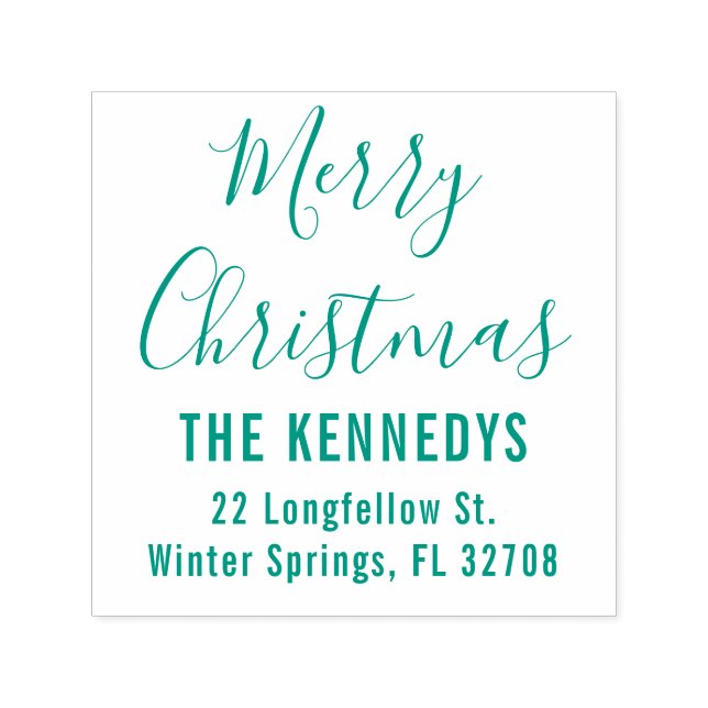 Simple Script Merry Christmas Family Address Self-inking Stamp (Design)