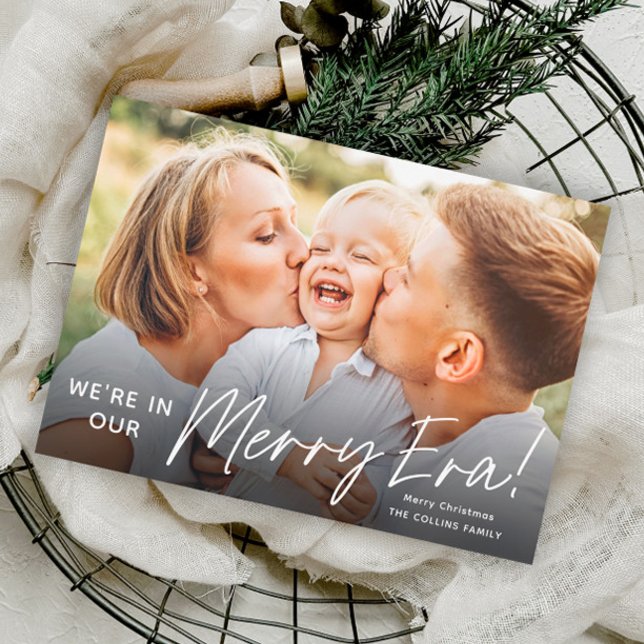 Simple Script Merry Era Photo Christmas Holiday Card (Simple Script Merry Era Photo Christmas Holiday Card.)