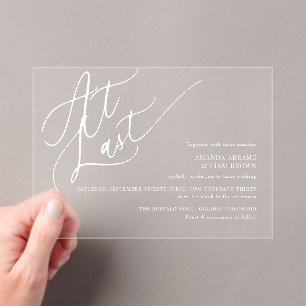 Simple Script Minimal Classic At Last Wedding  Acrylic Invitations