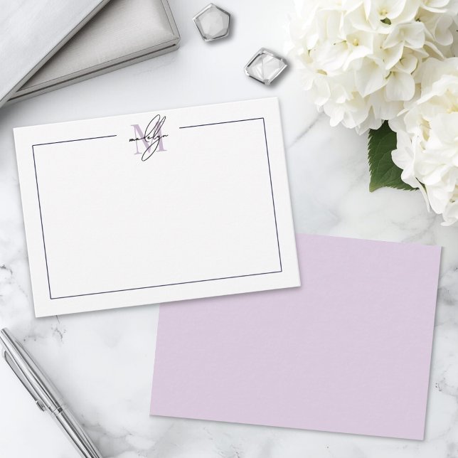 Simple Script Minimalist Purple Name Monogram Card (Simple Script Minimalist Purple Name Monogram Note Card )